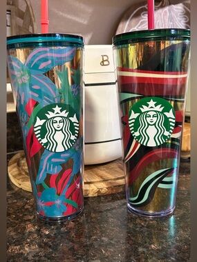 Two Starbucks Iridescent Tall Reusable Tumblers